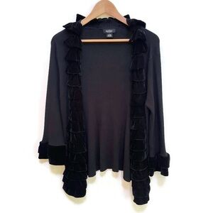 INC Formal Velvet Ruffle Trimmed Black Holiday Jacket, Women's Size Large